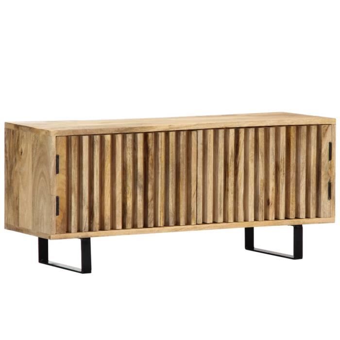 meuble tv-contemporain ovonni - banc tv en bois de manguier massif - 2 portes - laqué