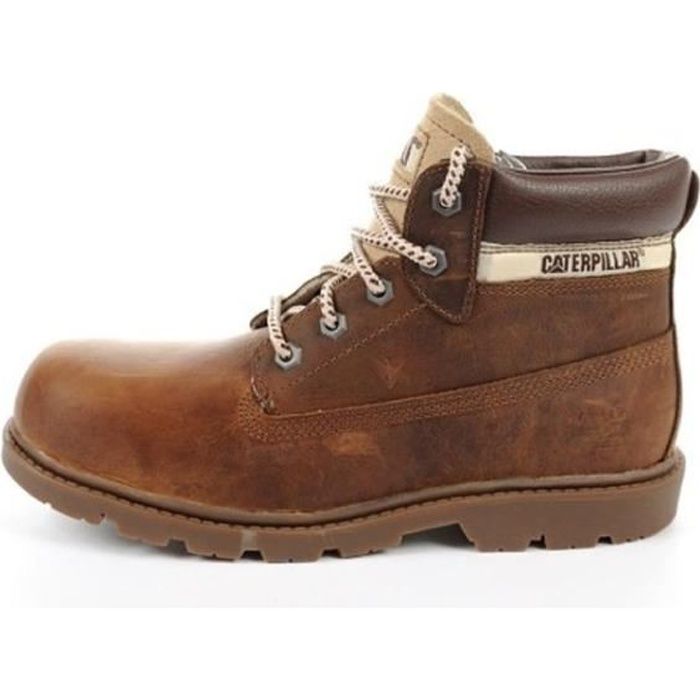 Bottines enfant garçon CATERPILLAR Colorado Plus en cuir marron avec semelle en caoutchouc et fermeture lacets