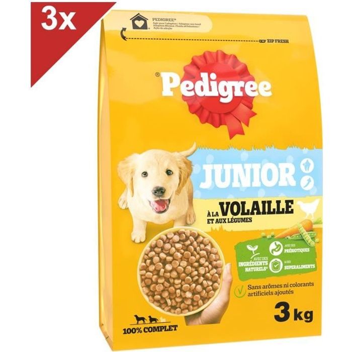 Meilleurs prix pour PEDIGREE JUNIOR Croquettes à la Volaille et aux Legumes pour chiot 3x3kg