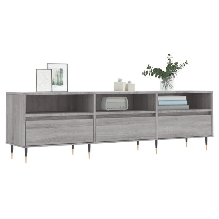 Meuble TV Noir 150x30x44,5 Cm – Bois D'ingénierie, 6 Compartiments – Support Télé, Rangement Salon – À Monter