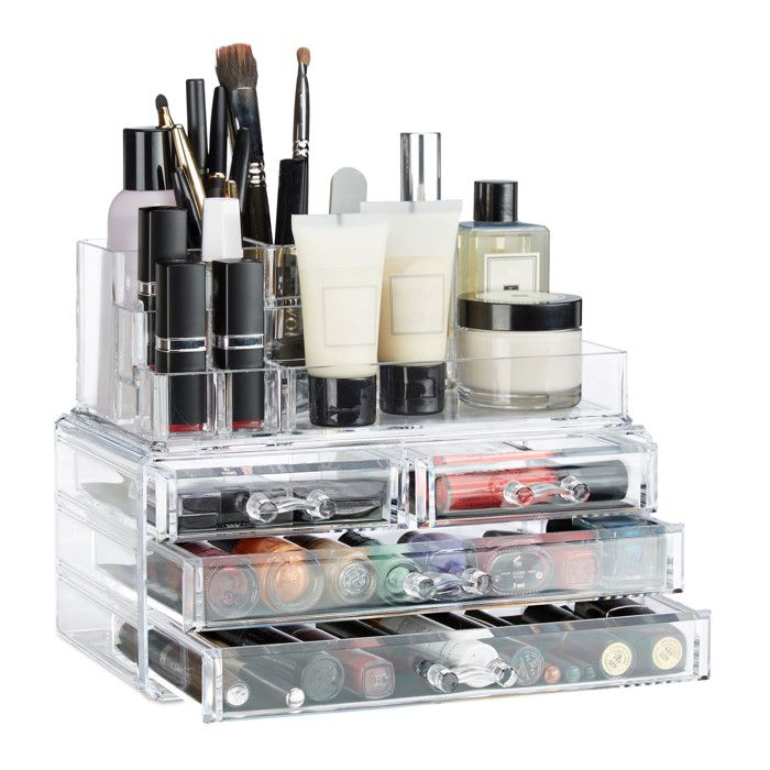 Organisateurs Tiroirs Transparents Xpieoyrm - Lot De 7 - 4 Tailles Empilables - Rangement Maquillage/Bureau