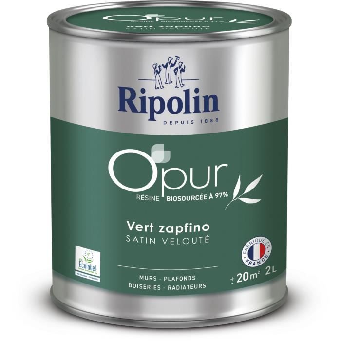 Ripolin Peinture OPUR murs boiseries & radiateurs - 472187 - Vert zapfino - Satin veloute - 2 L