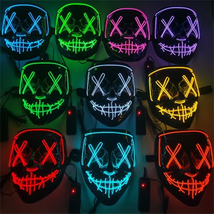 Masque LED néon d'Halloween, masque lumineux effrayant de cosplay, fournitures de costume de cosplay de fête -Style aléatoire