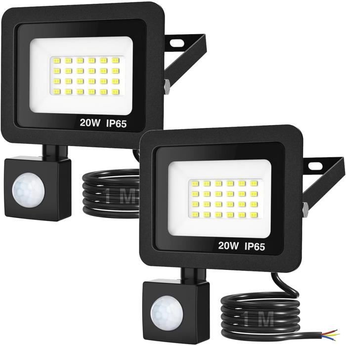 2x Projecteurs LED 20W Extérieur RIGIDON Avec Détecteur Mouvement - 2000LM 3000K IP66