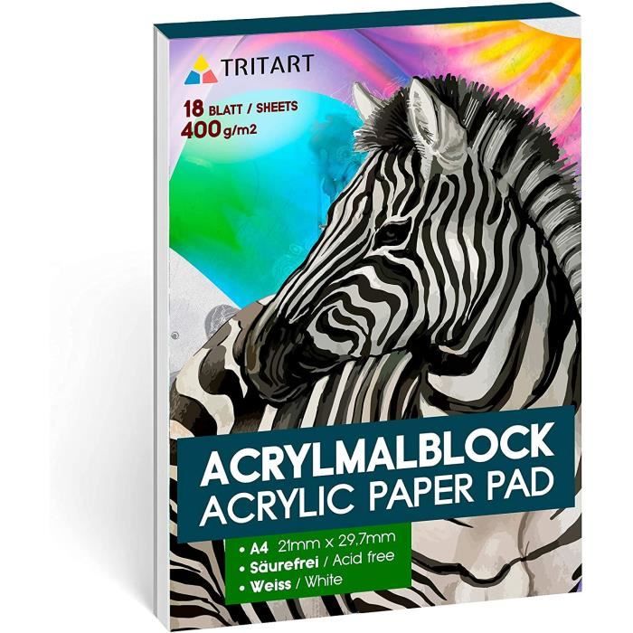 Carnet Dessin Peinture Acrylique TRITART - 400g/m² - Format A4 - 18 Feuilles - Pour Techniques Multiples