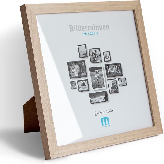 Cadre Photo 20x20 Cm En MDF Naturel - Verre Acrylique, Support Table Ou Mur