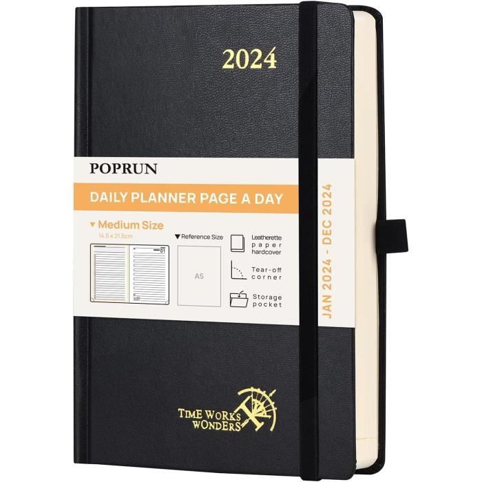 Agenda 2024: Journalier A4 XXL, 2 Pages par Jour- Janvier 2024 à Décembre  2024, Planificateur de Bureau (Couverture Noire Doreé) : Press, Pettylia:  : Livres
