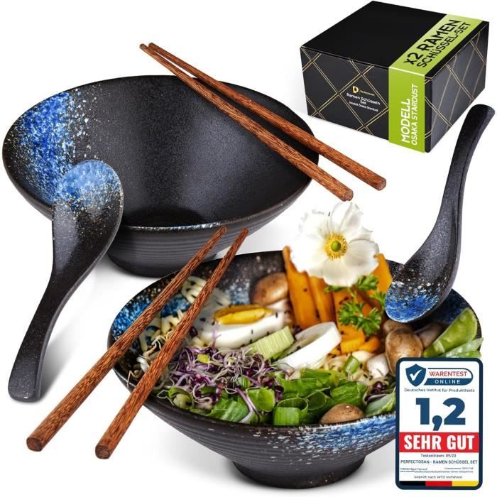 Set De 16 Pièces Pour Ramen - Bols Mélamine, Cuillères, Baguettes (noir/rouge)