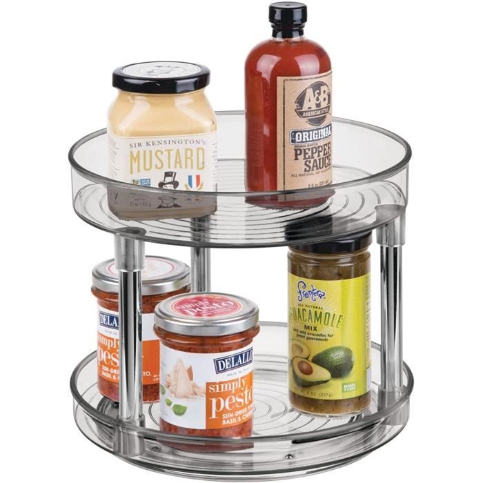 XNTONG Plateau Tournant Lazy Susan 2 Niveaux 360° - 25,5 Cm Porte-Épices Rotatif En Acier Inoxydable Pour Cuisine Et Maison