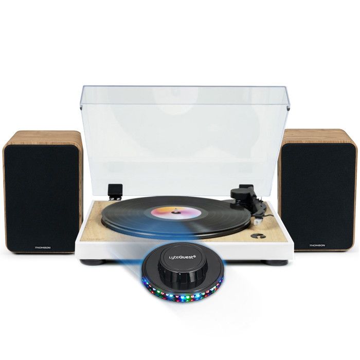 Tourne Disque Pré amplifié Thomson TT301 Finition BOIS 3345 tours Bras AUTO Enceintes Bois Lumière OVNI LED - vue 2