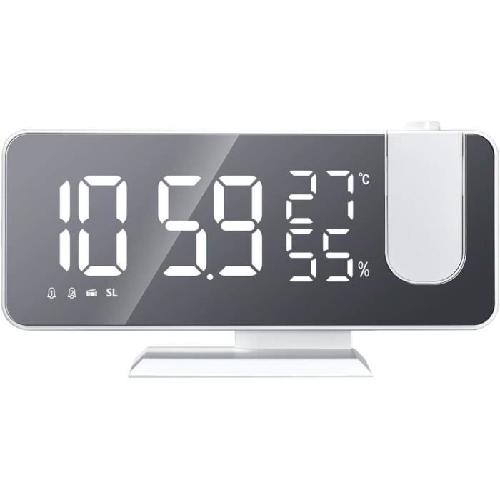 Réveil à projection, 18,7 cm, horloge numérique LED, grand écran, avec projecteur rotatif à 180