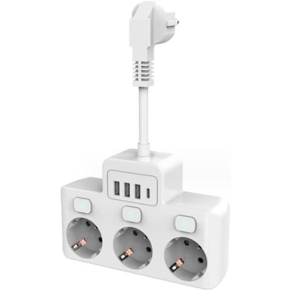 Xtricity 3-70624 Multiprise Murale 3 Prises et 2 USB 2.4A Blanc