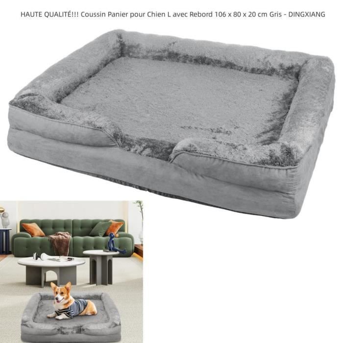 Comparer les prix de Coussin Panier pour Chien Grande Taille Lit pour Chien L avec Rebord - Gris