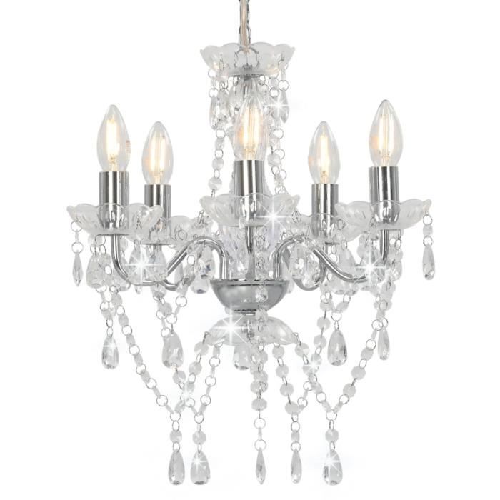 vidaXL Lustre avec perles de cristal Argenté Rond 5 x E14