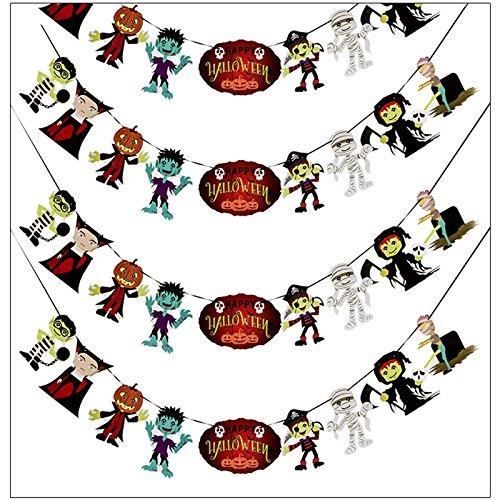 LIVESTN Bannière De Guirlande Halloween, 5 Paquet Halloween Décoration Banderole De Papier,Décorations De Fête D'hallowee,avec Ghost Citrouille Chauve Souris D'araignée Crâne ​tête Logo