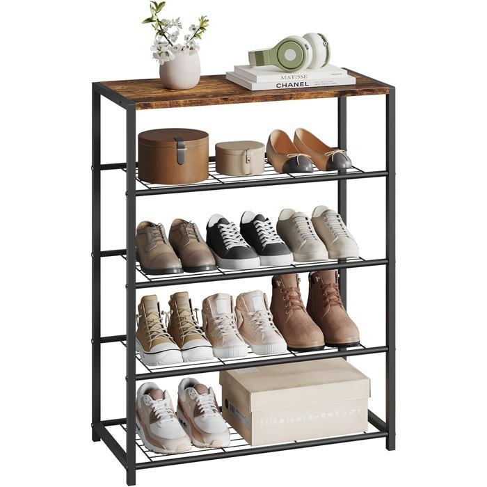 WOLTU Banc Etagère à chaussures avec 4 étagères Meuble de rangement pour 12 paires de chaussures Etagère en bois et métal WOLTU Banc Etagère à chaussures avec 4 étagères Meuble de rangement pour 12 paires de chaussures Etagère en bois et métal