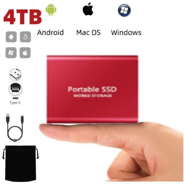 Disque SSD Mini Disque Dur Externe Portable 4TB 4To Rouge Type C avec Pochette Sac de Stockage en Tissu Noir Cdiscount Informatique