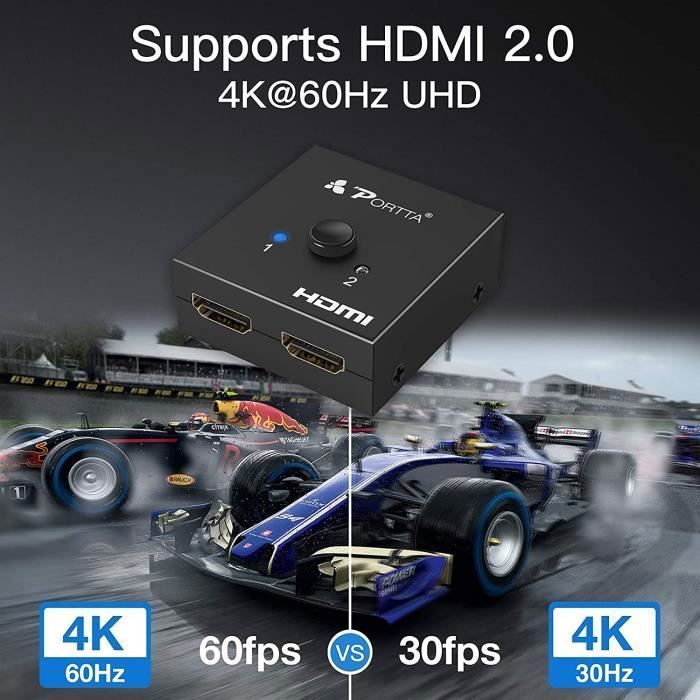 GANA Commutateur HDMI 3 en 1 sortie 4K @ 60 Hz, répartiteur HDMI avec