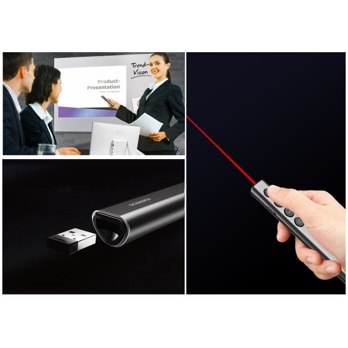 Présentateur sans fil, RF 2,4 GHz PowerPoint Clicker Présentation  Présentateur Télécommande Pointeur laser USB