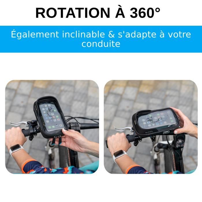 Support Velo / Moto Téléphone Housse Etanche & Tactile, Attache Guidon -  Noir - Français