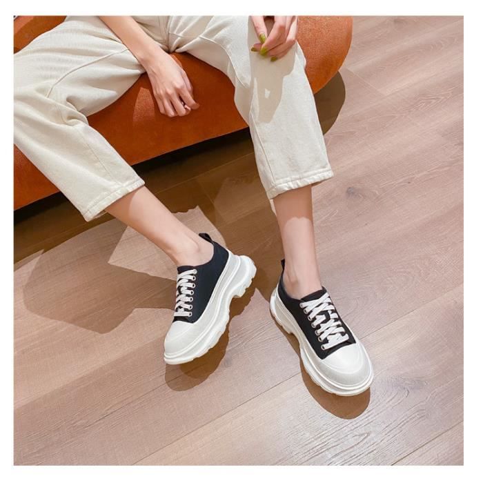 Hitmars Basket Basse Femme en Toile Légère Slip on Chaussures De Toile Confortable Antidérapante Extérieur Marche Noir EU35