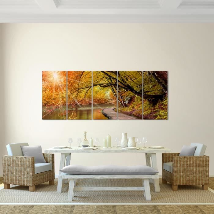 Tableau Toile 100x70cm - Impression Paysage Lac Et Pont - Décoration Murale Moderne