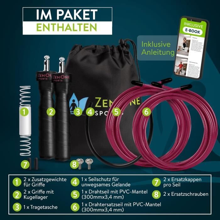 Corde à Sauter 2 Pack Txeouse - Cordes Vitesse Réglables 3m Avec Roulements à Billes Pour Fitness Enfants Adultes