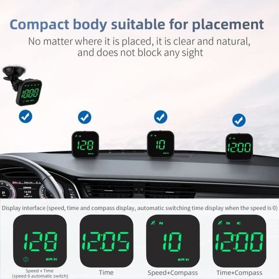 Jayruit Affichage Tête Haute HUD Voiture GPS - Compteur Vitesse Numérique KMH/MPH Projecteur Pare-Brise Avec Luminosité Auto