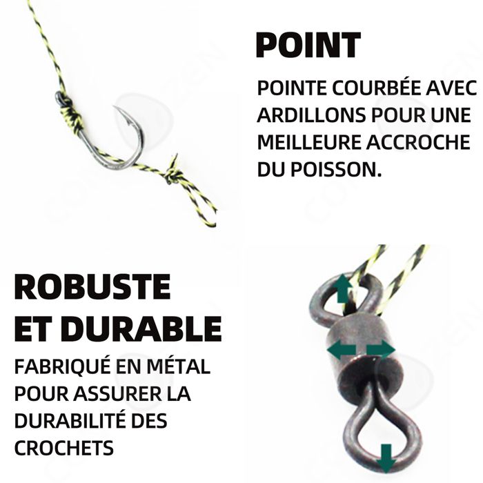 Montage De Cheveux Pour Pêche à La Carpe - Lot De 24 Hameçons Barbelés Incurvés En Acier Haute Teneur En Carbone Avec Perles, Ligne Pré-montée Avec émerillon Et Stop-baits - Tailles #2 à #8, Inclut Aiguille