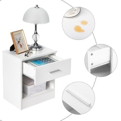 Table De Chevet Avec Multiprise, Avec 3 Tiroirs, 2 Prises Ca, Blanc Nuage - Table de chevet