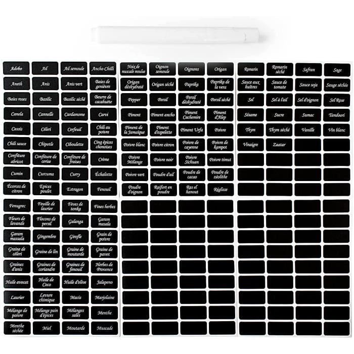 Etiquettes Bocaux Etiquette Epices Autocollantes 424 Pièces Tableau Noir  Étiquettes Kit pour Bocaux Maison Bureau[116]