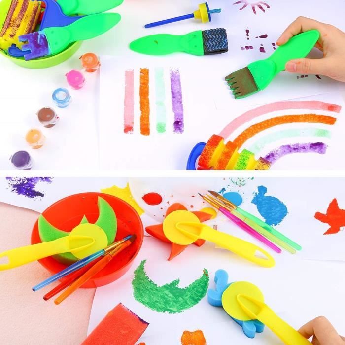Spptty 26pcs enfants peinture offre brosses éponge pinceau jouet joint  outil de dessin dessinant pour jouer de l'enfant, peinture enfants 