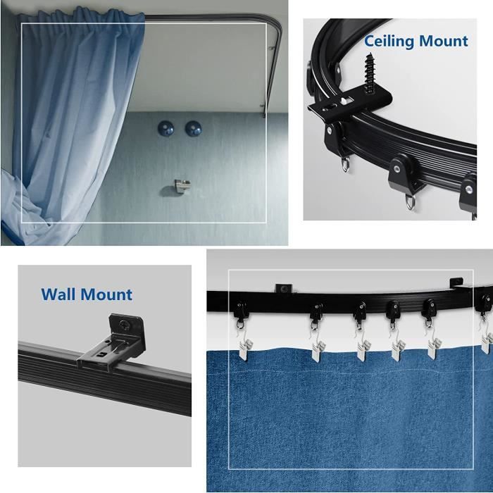 Tringle à Rideau Pliable 3m - Pour Baie Vitrée - Flexible Et Incurvable - Support Plafond Ou Mur - PVC Renforcé Acier