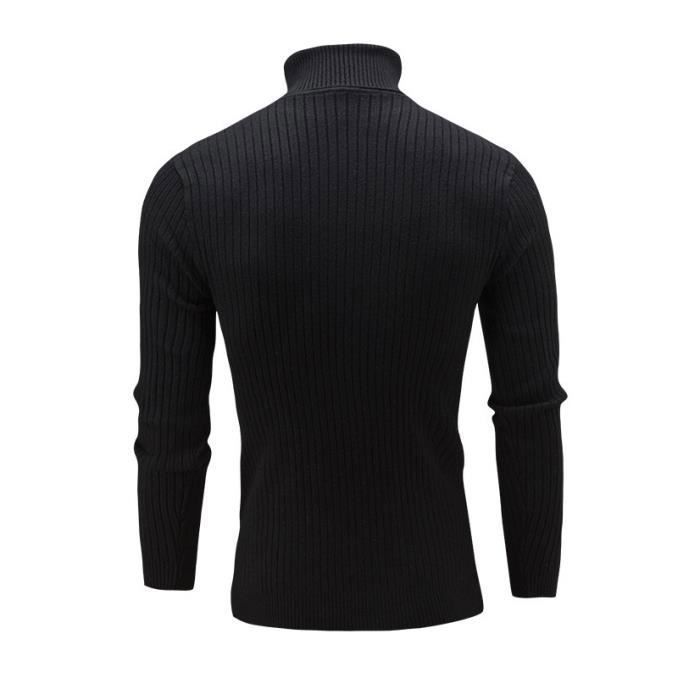 Pull col roule Homme Automne et hiver Manches longues Tricote Simple Torsion a la Mode Decontractee Noir Noir Cdiscount Pret a Porter