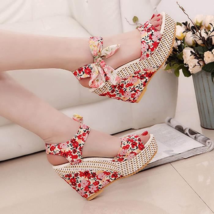 Chaussure compensé rouge clearance
