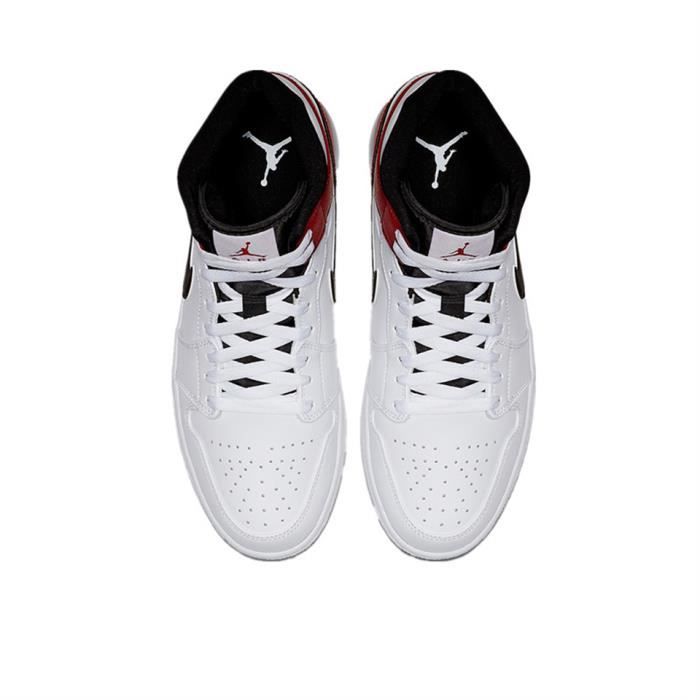 Basket Air JordanX 1 Mid Femme Marque Air Jordan Blanc Rouge Cuir Lacets Blanc rouge Cdiscount Chaussures