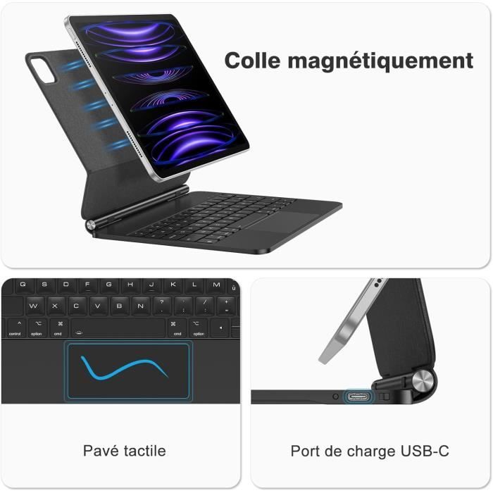 Coque Clavier Bluetooth QWERTY, Support Magnétique pour iPad 10.9 (2022) -  Noir - Français