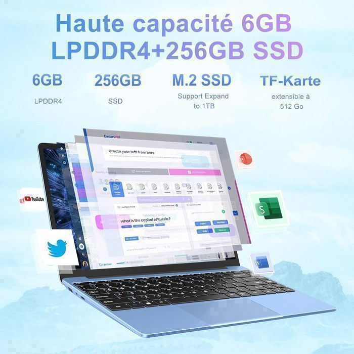 Ordinateur Portable 14 Pouces PC Portable Win11 RAM 6Go+Stockage128Go SSD  Expansible 1TB FHD 1080p 2.4G+5G WiFi Bluetooth - Cdiscount Informatique
