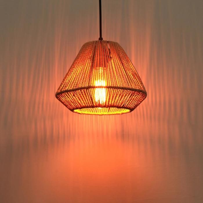 Lustre Suspension Industriel IDEGU - Lot de 3 - Bois Rotin Blanc