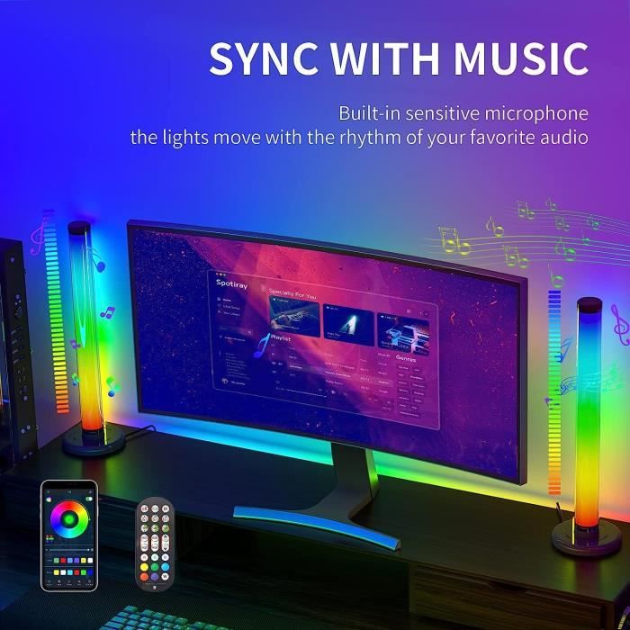 YAMYONE 360° RGB Barres LED, 42cm Gaming LED Smart Lampes avec 16 Millions  Couleurs, Sync avec Musique TV, Control par APP Télécommande Décor Chambre  Gaming Lumière d'Ambiance (42CM-Ronde) : : Luminaires et