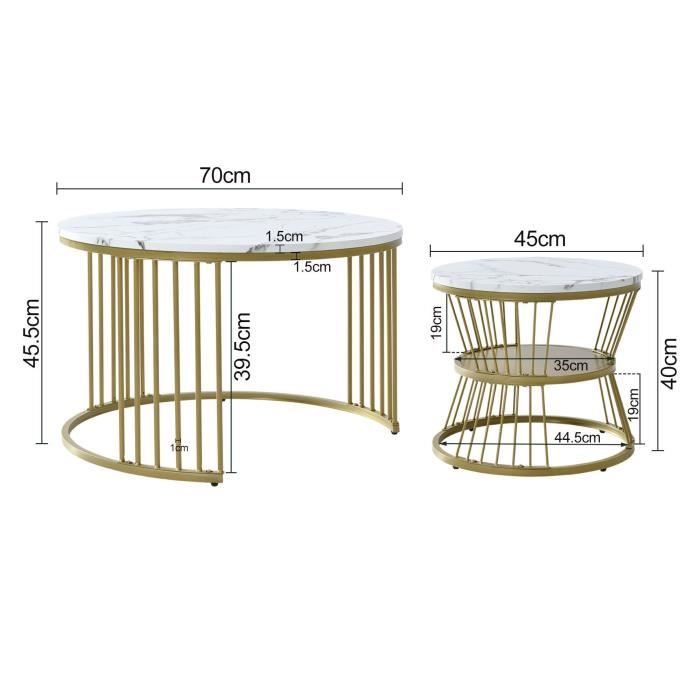 Lot de 2 Tables Basses Enmarbre, Tables Gigognes Ronde, Structure en ...