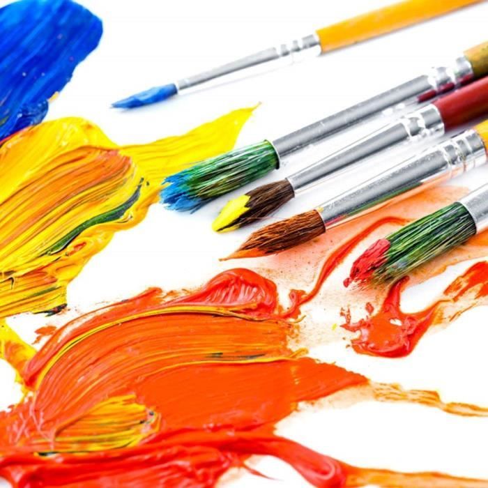 Pinceaux Enfants (Lot de 144) - Pinceau Peinture (17 cm) - Set Pinceaux  Peinture Couleur Jaune, Rouge, Violet, Orange, Rose, Bleu et Vert pour