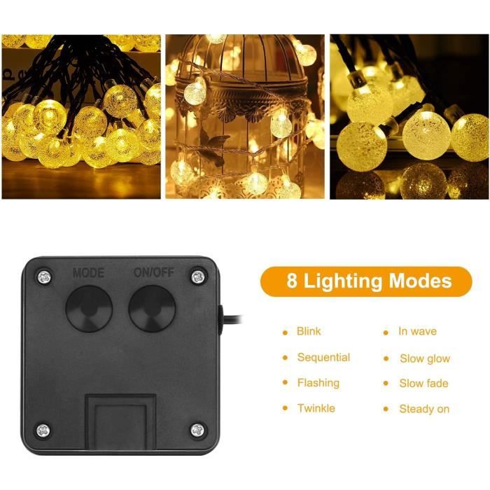 Qxmcov Guirlande Solaire Extérieur 7m - 50 LED IP65 Étanche - 8 Modes Lumineux - Pour Jardin, Noël, Mariage
