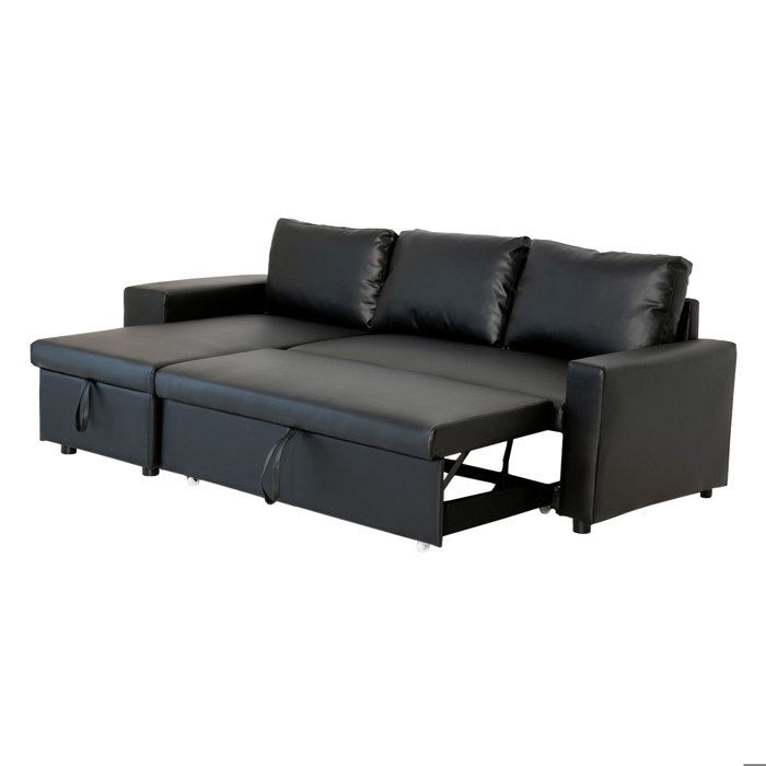 Canapé d'angle convertible à droite 3 places en PU noir | Maison et Styles