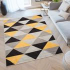 TAPISO Tapis Salon Poils Ras LAZUR Noir Jaune Gris Triangles Polypropylène Intérieur 140x190 cm
