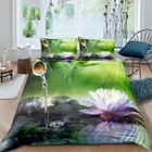 MOUTON MAISON DECO Zen bambous eau pierres lotus Parure de lit 3 pieces 1 housse de couette 220*240cm et 2 taies d'oreillers 63*63cm