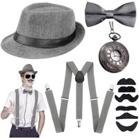 Ensemble d'accessoires Costume Homme,Style Années 1920 Hommes Déguisements Gatsby,pour Homme Fête Cosplay(gris)10pcs