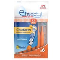 Brossettes Interdentaires Clean Expert 1,1mm - Efiseptyl - Avec Traitement Antibactérien - Sachet de 6 Brossettes