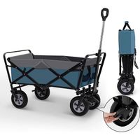 EUGAD Chariot Pliable, Chariot de Jardin 100L, Poignée Réglable, Brouette de Plage Portable, Charge 80kg, Bleu+Gris