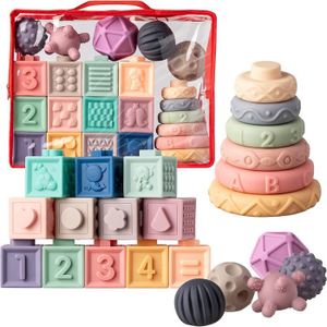 COFFRET CADEAU JOUET 23 Pcs Jouet Montessori Silicone Bébé - Jeux Sensoriel Cube d'activité Bébé - pour Enfant 6 Mois et Plus